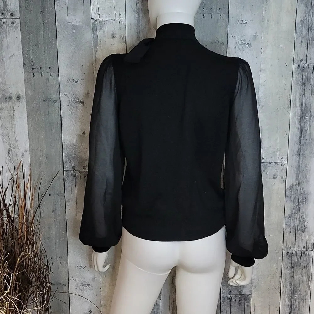 Nwot Generation Love Tie Neck Sheer Sleeve Blouse - Picture 6 of 10